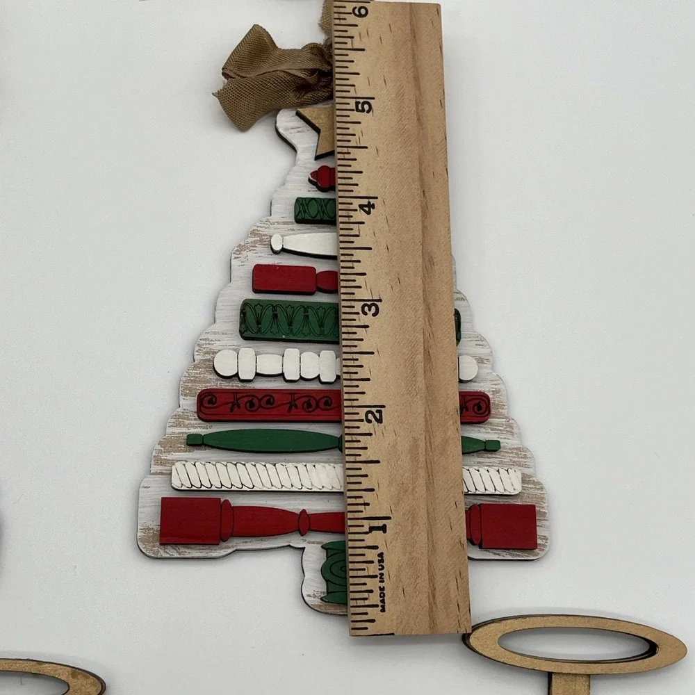 Lot of 11 Wooden Christmas Ornaments Tree Snowman Star Rustic Farmhouse Decor